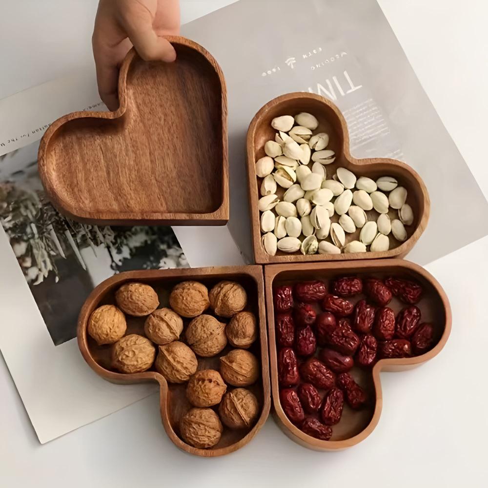 Herzförmiges Holz-Snacktablett | 4 Stück
