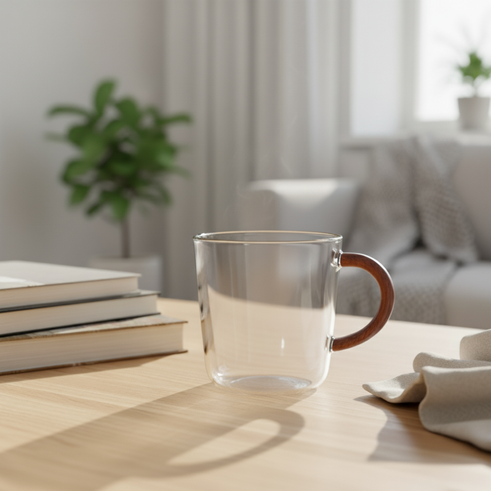 Glass Coffee Mug with Wooden Handle for Home Décor