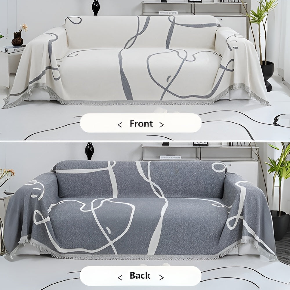 Funda de sofá reversible de chenilla con líneas abstractas