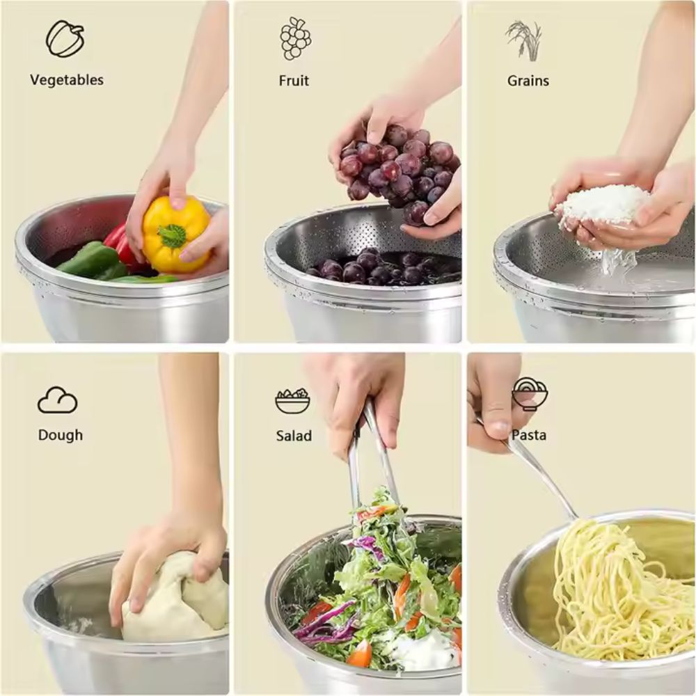 Juego Dúo de Coladores de Acero Inoxidable Rinse Mix