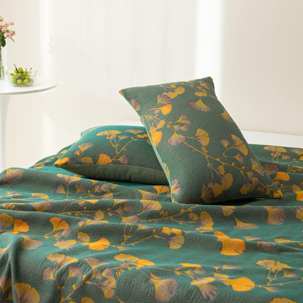 Jacquard Blumen Ginkgo-Blätter Wendbare Tagesdecke