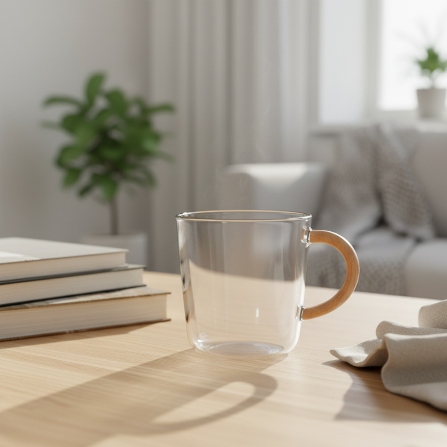 Glass Coffee Mug with Wooden Handle for Home Décor