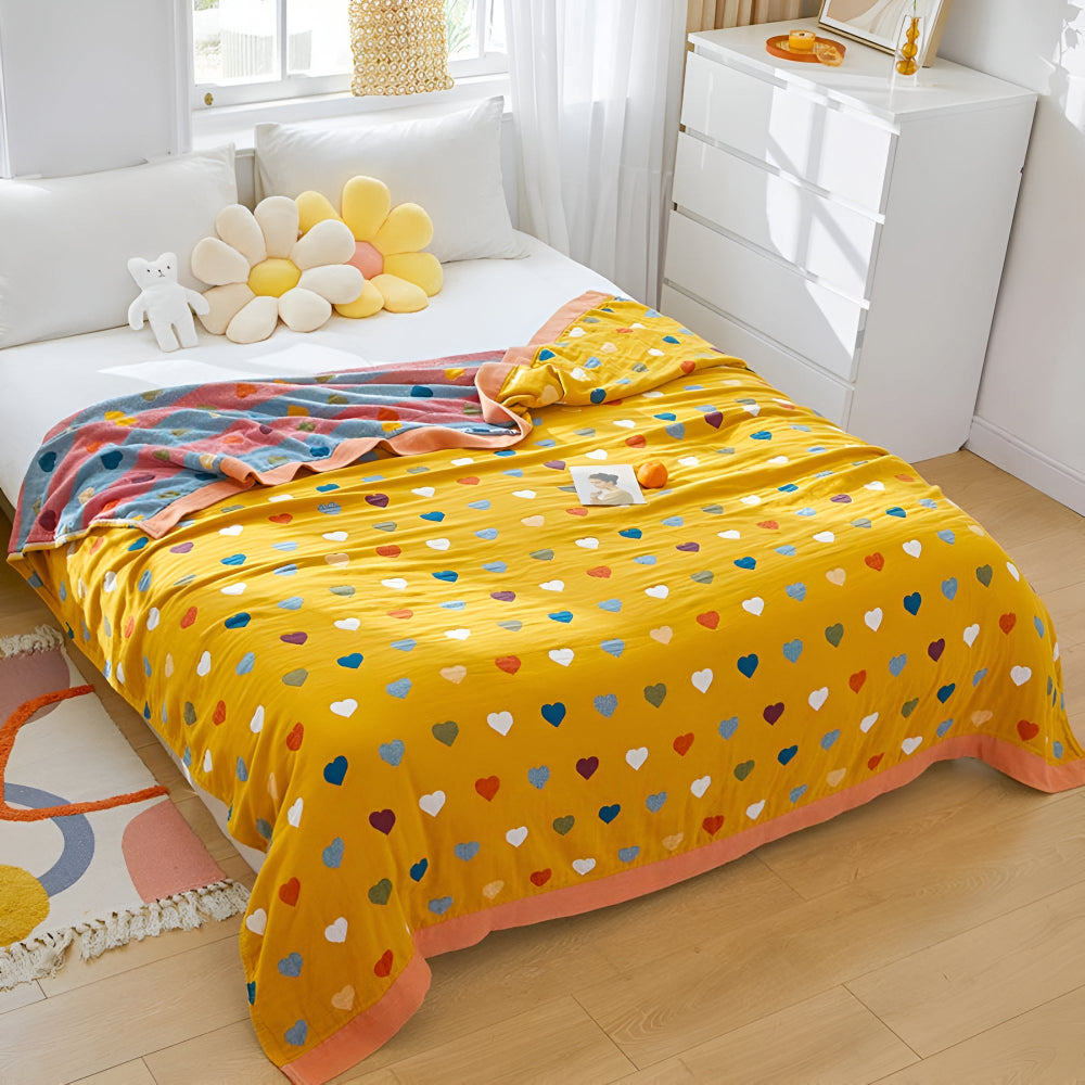 Manta Reversible de Algodón Corazones Caprichosos