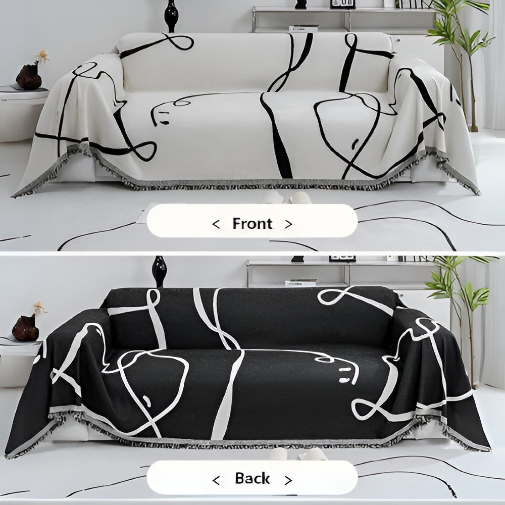 Funda de sofá reversible de chenilla con líneas abstractas