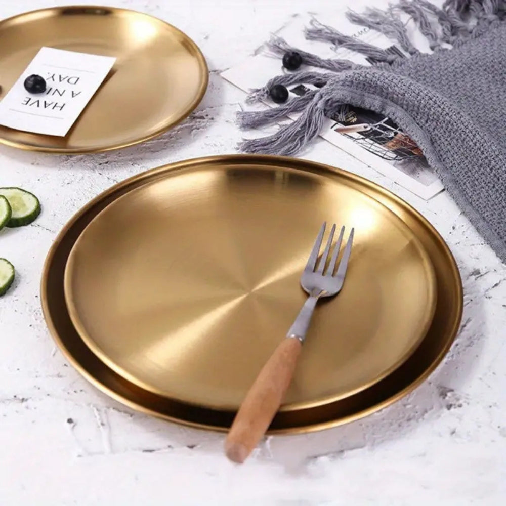 Glänzende goldfarbene Edelstahl-Servierplatten