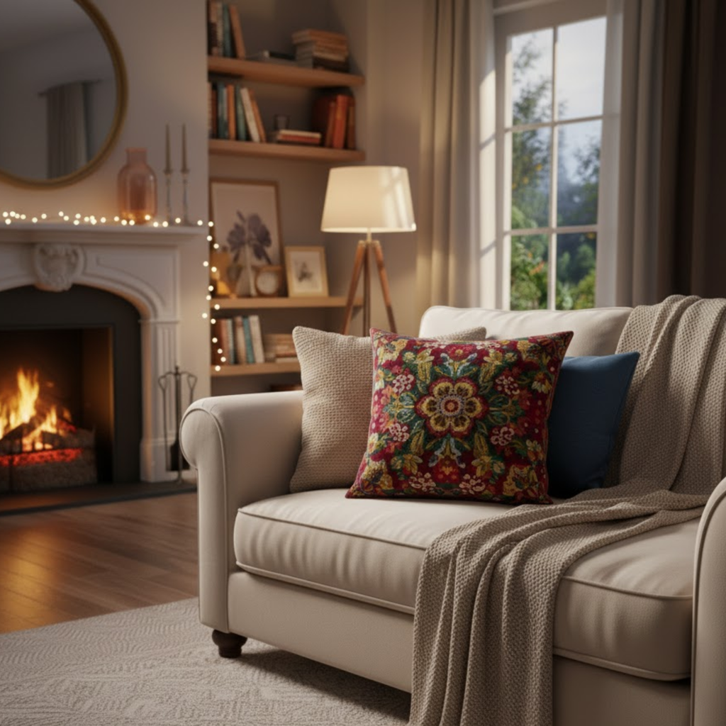 Flower Embroidered Throw Pillow Cover Decorative Cushion Case