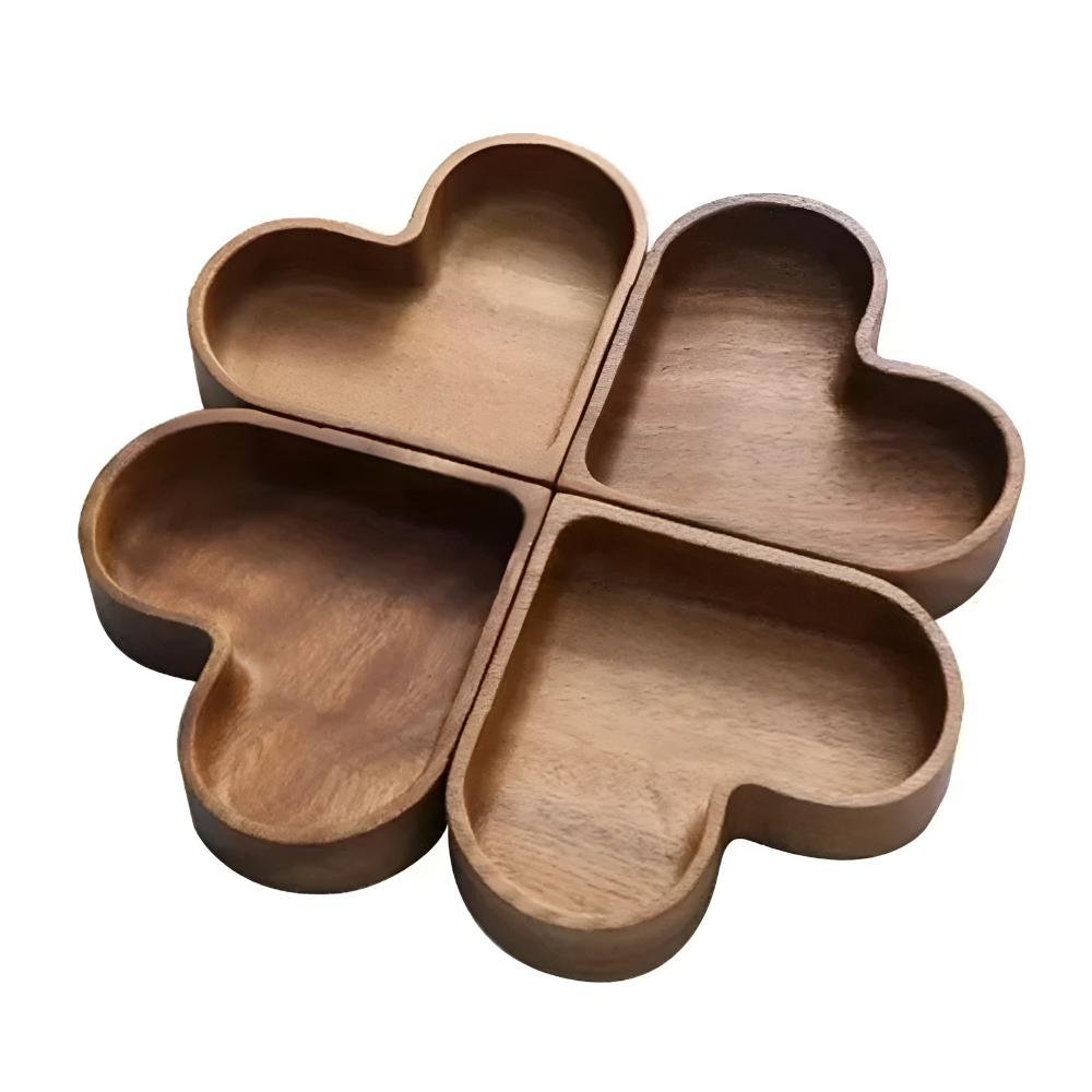 Herzförmiges Holz-Snacktablett | 4 Stück