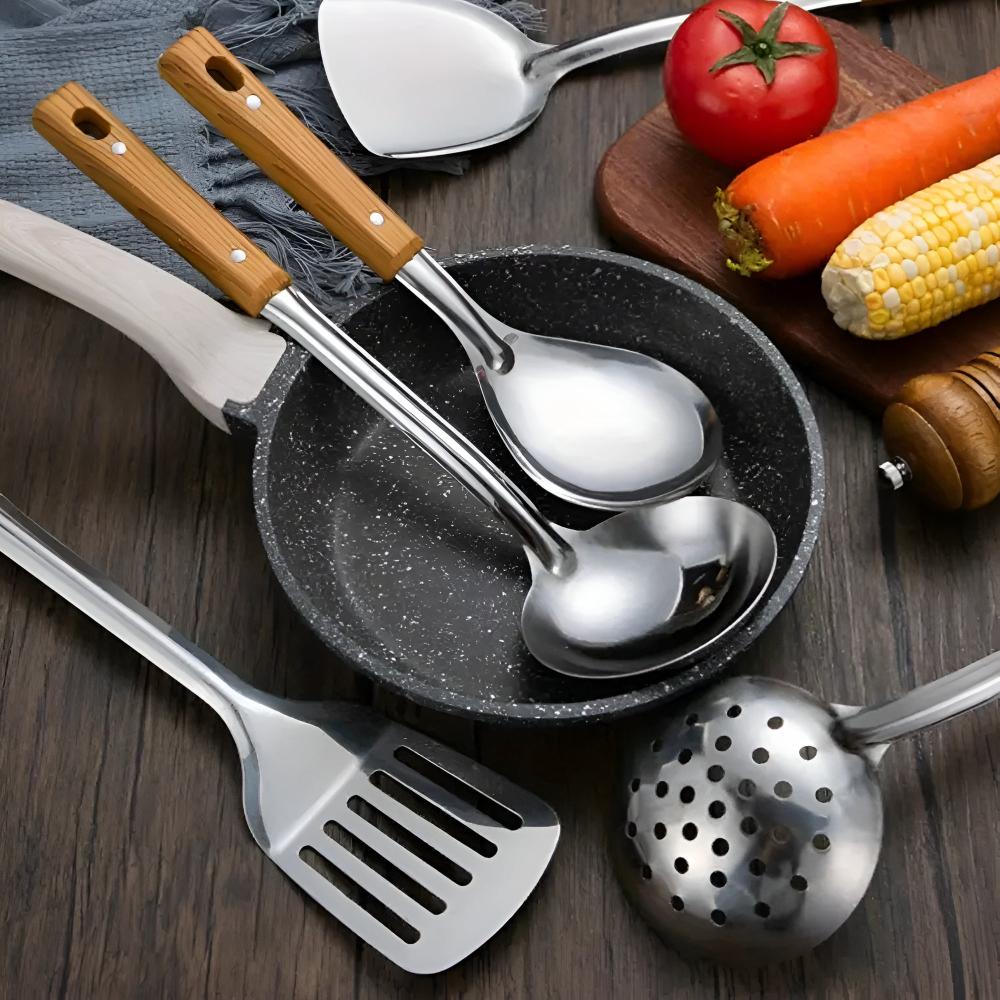Set Clásico de Utensilios de Cocina de Acero Inoxidable (5 Sets)