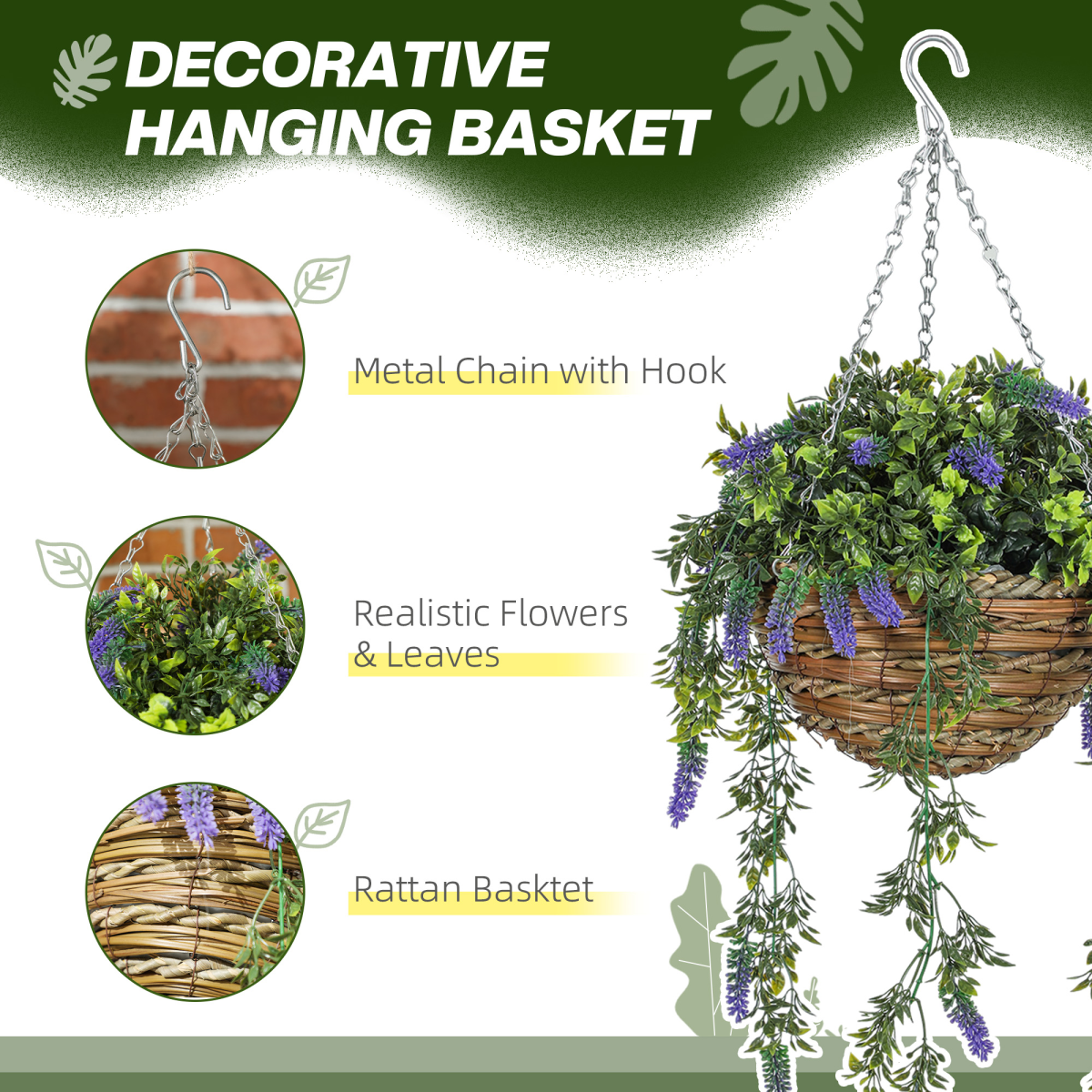 Artificial Lavender Hanging Basket – Realistic UV-Protected Faux Flowers for Indoor & Outdoor Decor