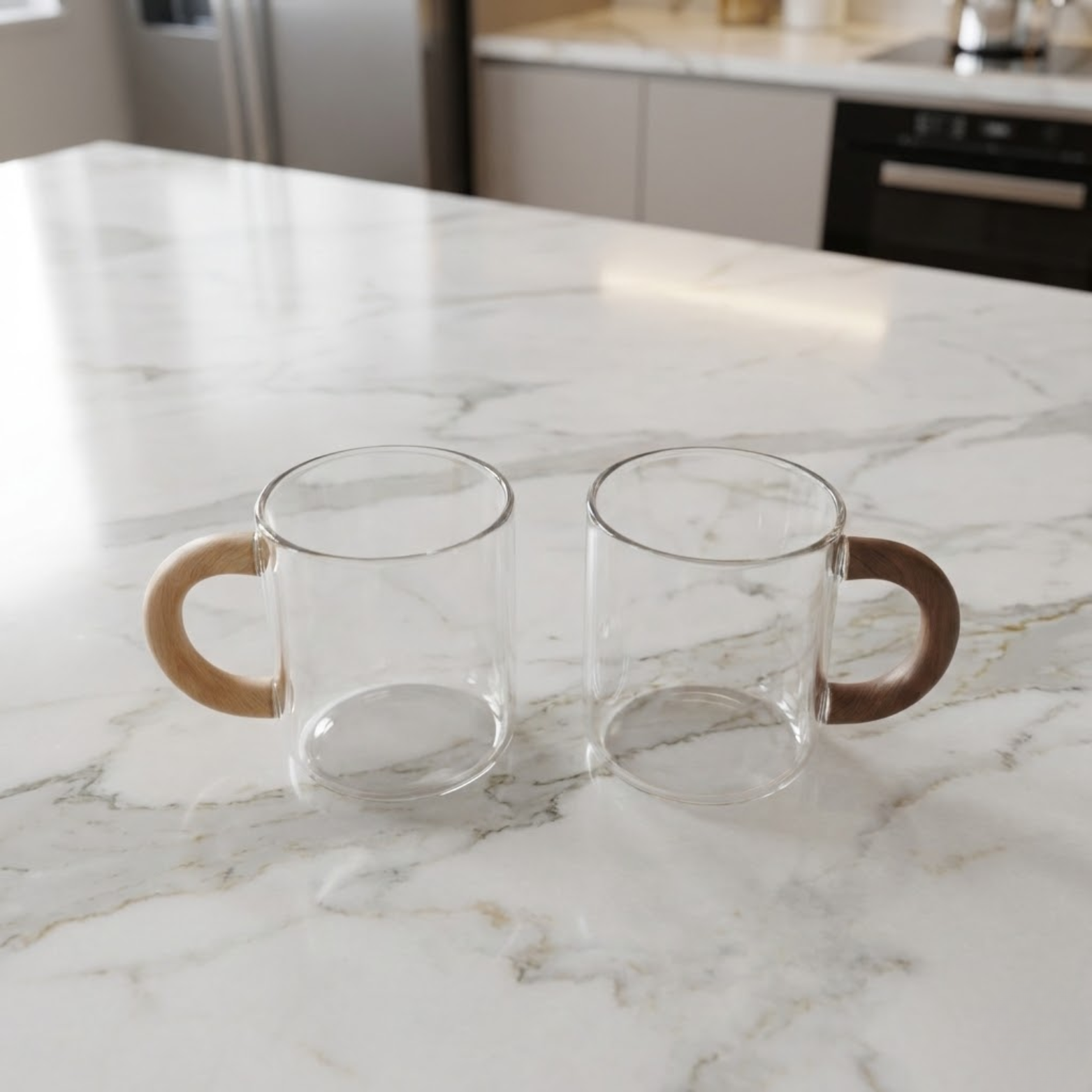 Glass Coffee Mug with Wooden Handle for Home Décor