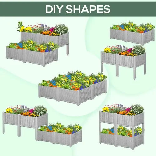 Raised Plastic Planter Box – Self-Draining Rattan-Style Design for Outdoor Gardening