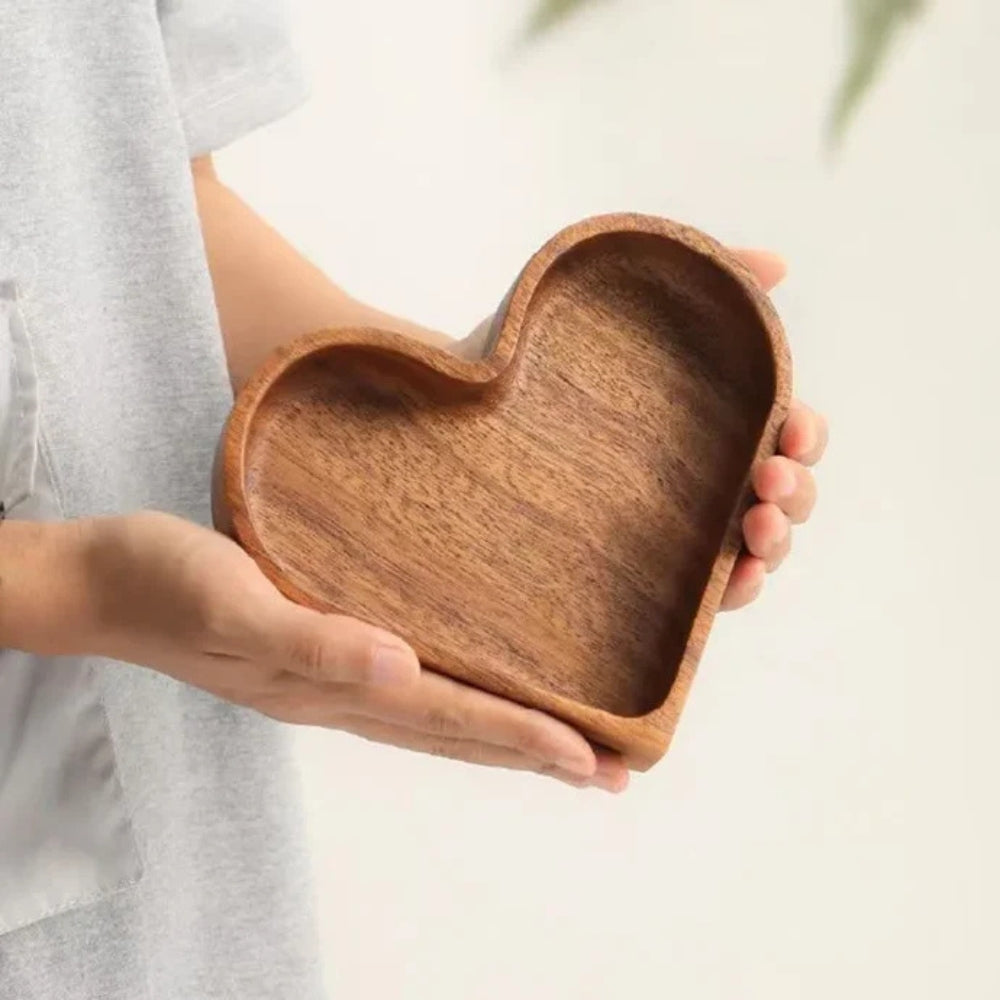 Colección Rústica de Bandejas de Bocadillos en Forma de Corazón | 4 piezas