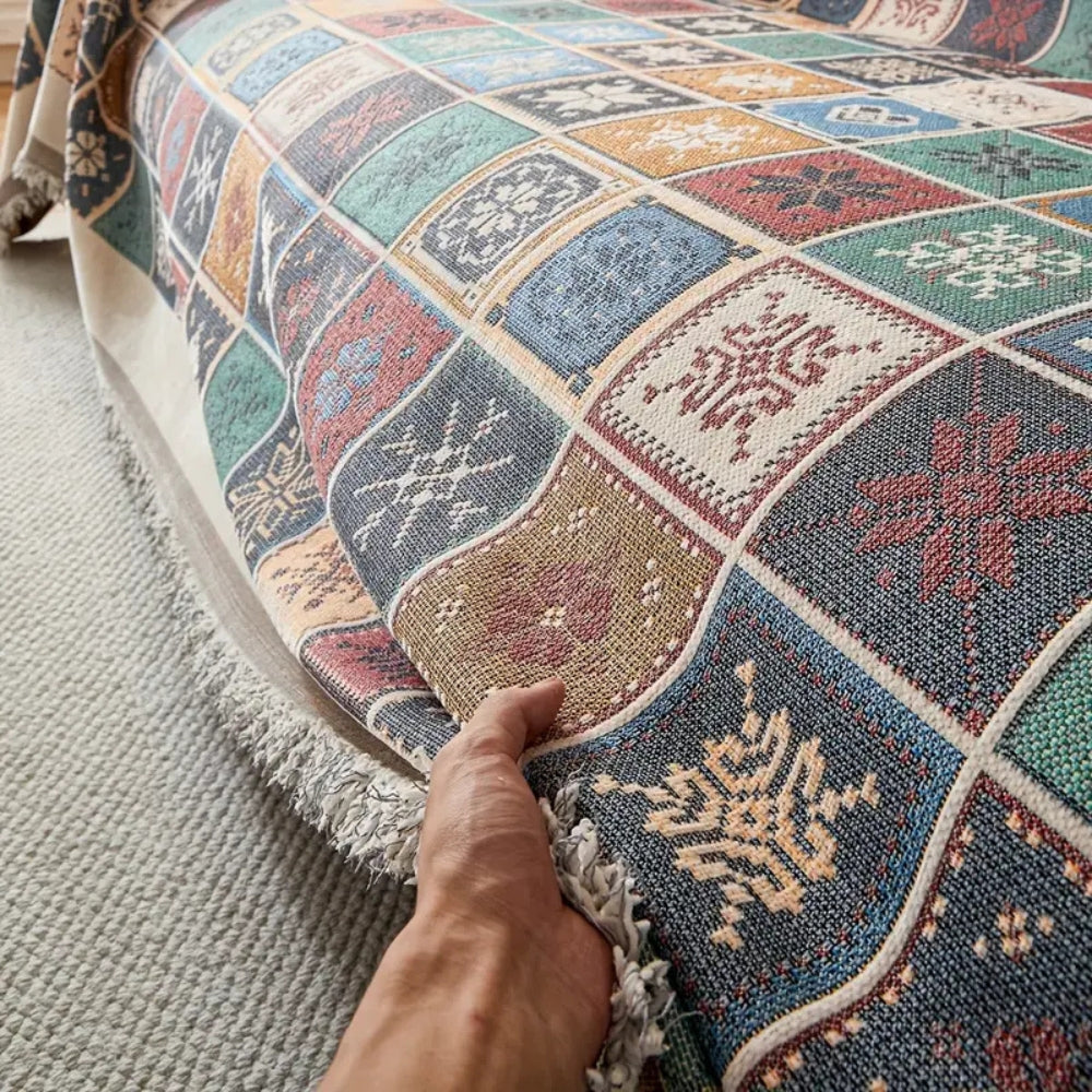 Funda de sofá boho tejida Geneva