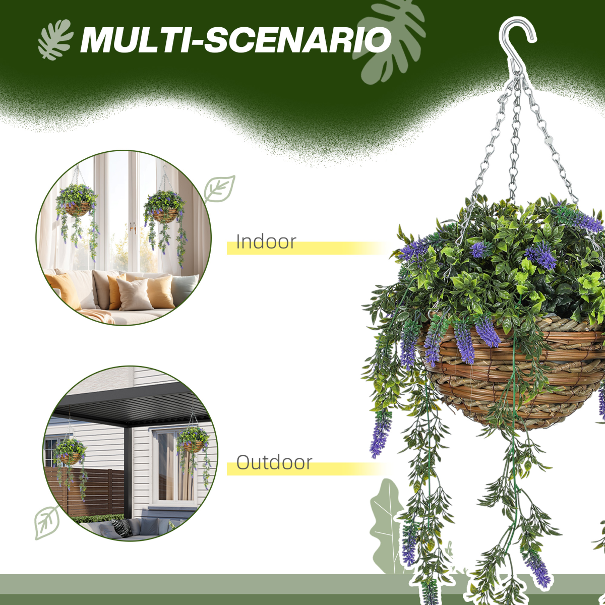 Artificial Lavender Hanging Basket – Realistic UV-Protected Faux Flowers for Indoor & Outdoor Decor