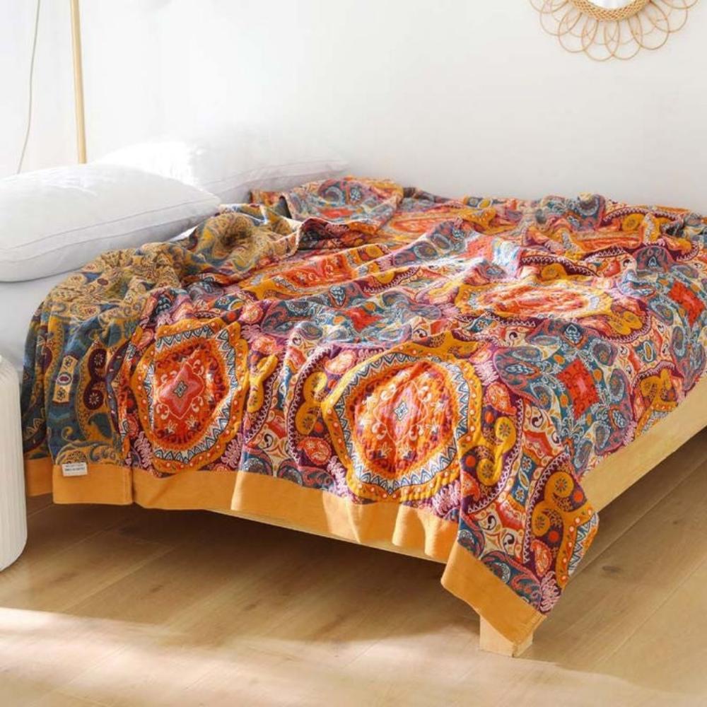 Sonnenaufgang Boho Wendbare Decke | 100% Baumwoll-Decke