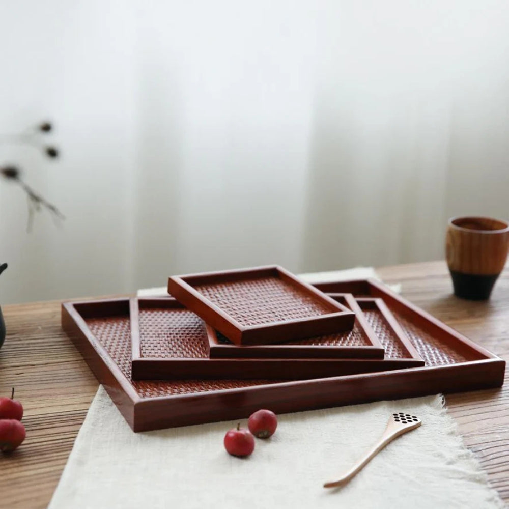 Handgefertigtes Rattan-Holz-Teetablett