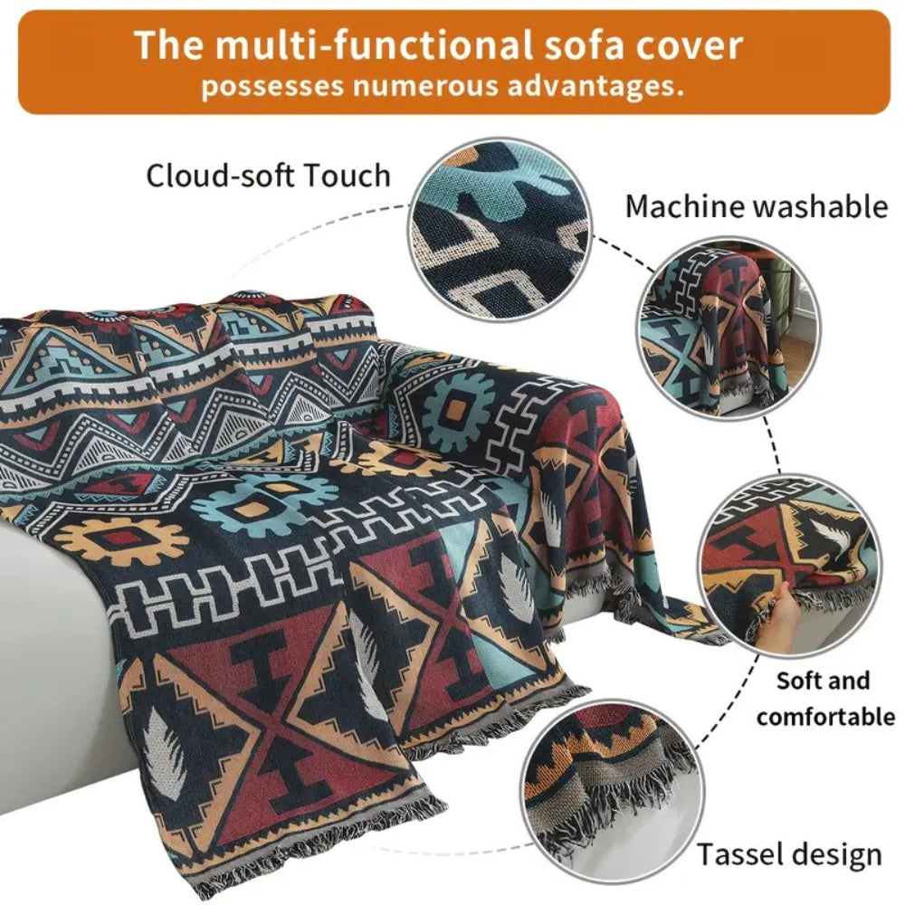 Funda de sofá con patrón geométrico azteca