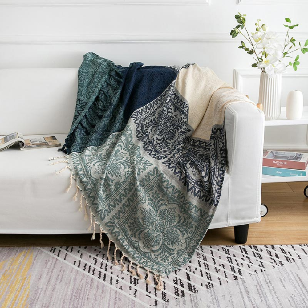 Floral Quasten Strick Boho-Decke