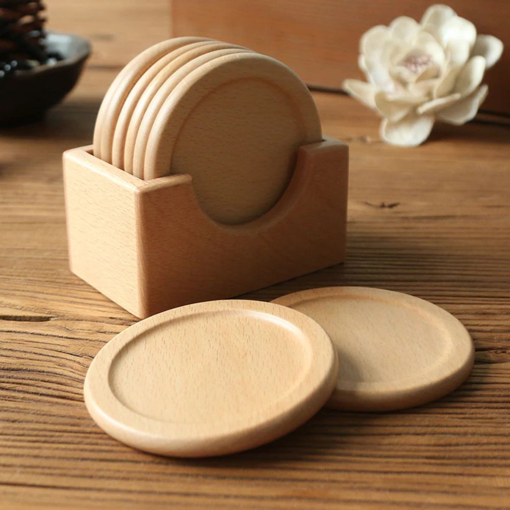 Juego de 6 Posavasos de Madera Estilo Japonés