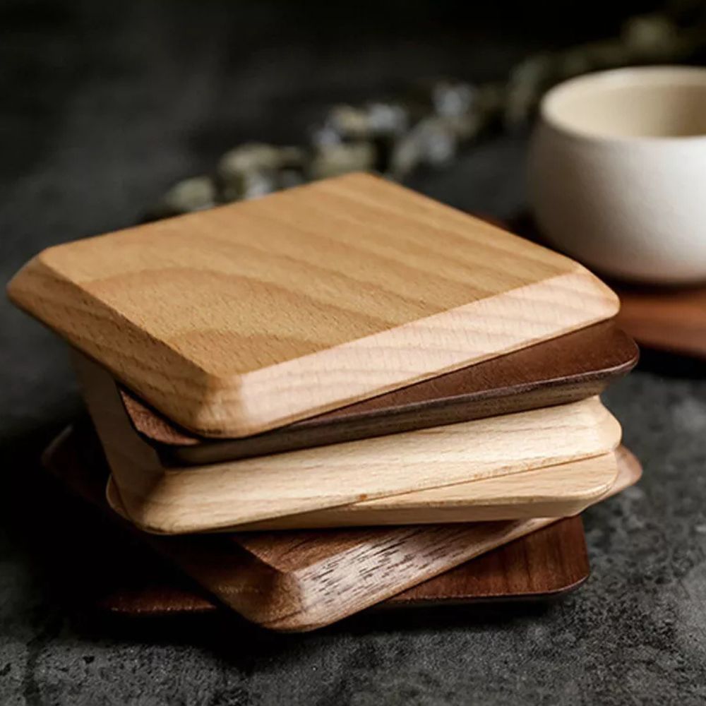 Schlankes Stapelbares Holzuntersetzer Set | 6-teilig
