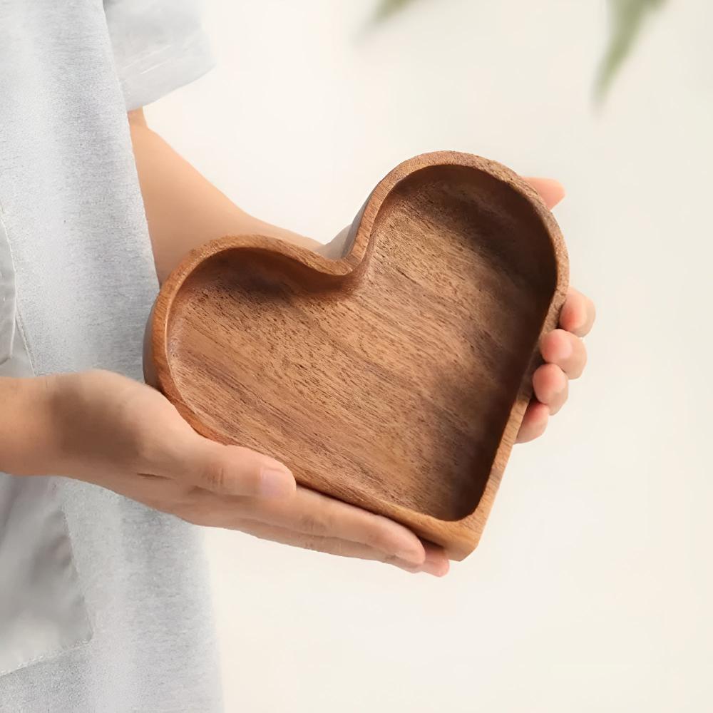 Herzförmiges Holz-Snacktablett | 4 Stück