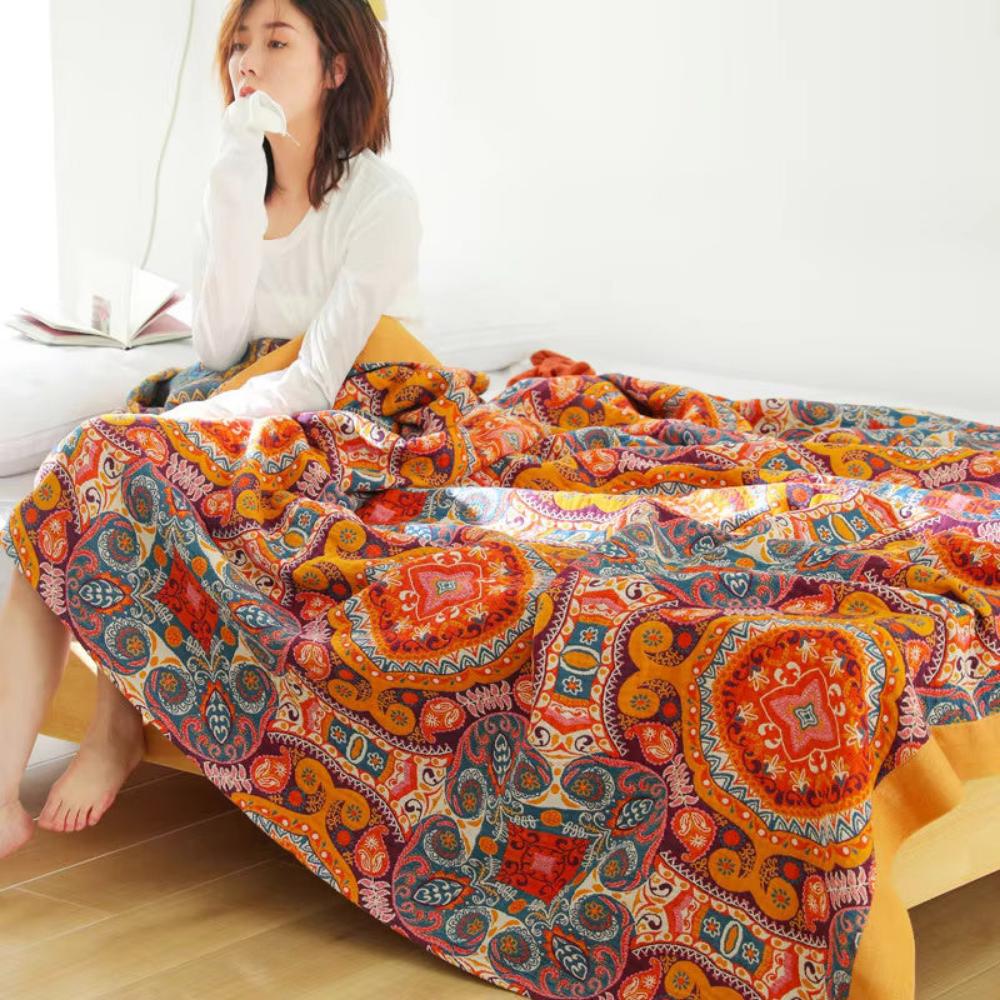 Sonnenaufgang Boho Wendbare Decke | 100% Baumwoll-Decke