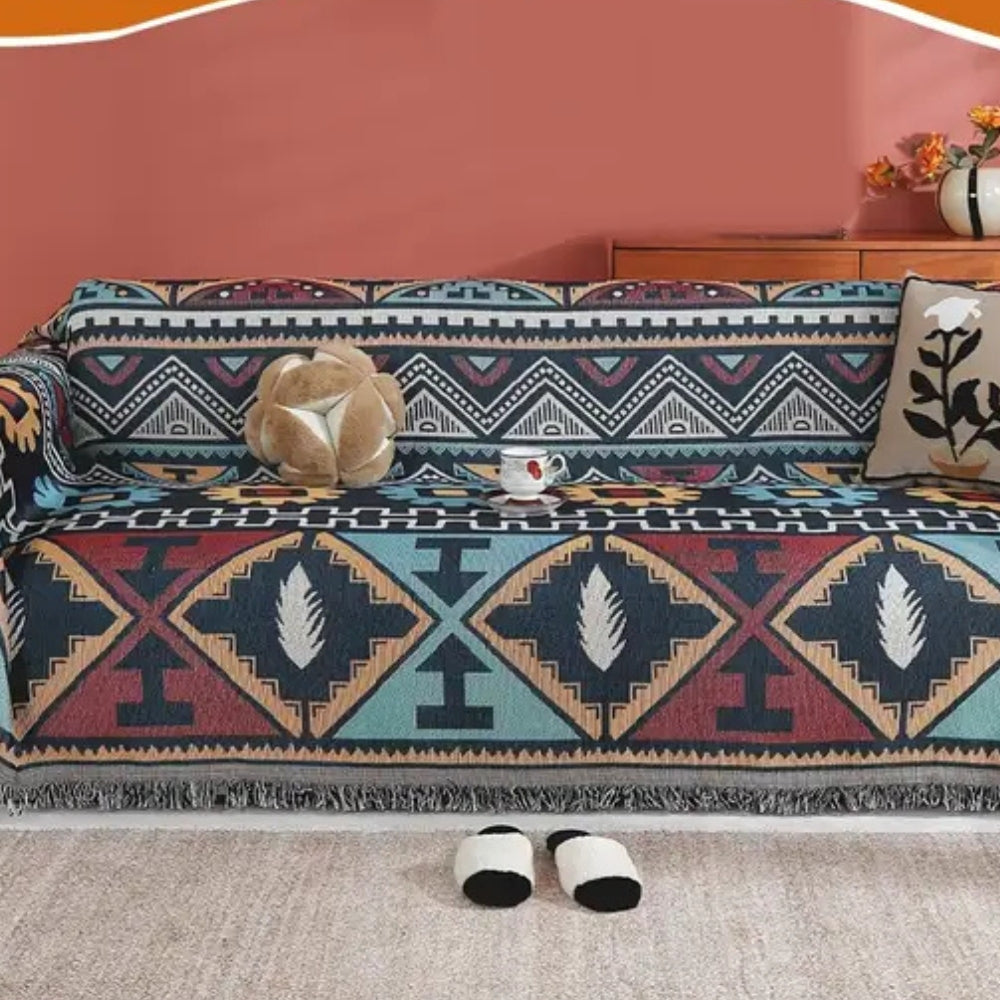Funda de sofá con patrón geométrico azteca