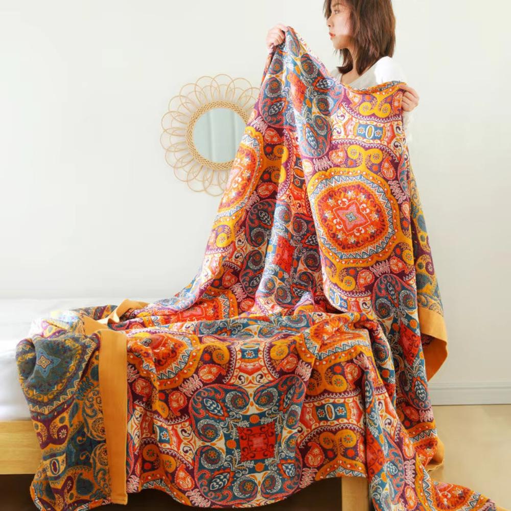 Sonnenaufgang Boho Wendbare Decke | 100% Baumwoll-Decke