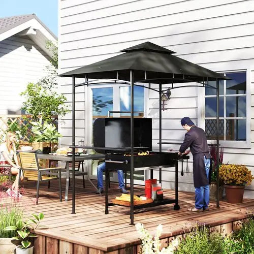 BBQ Gazebo Shelter – Two-Tier Canopy with Side Shelves & Storage Baskets