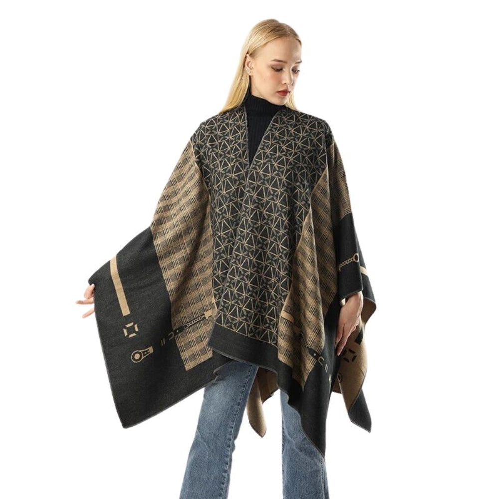 Auron Geometrischer Acryl-Poncho-Schal