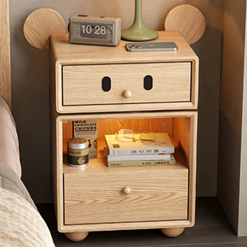 Contemporary Creative Kids Mouse Shape Rubberwood Pine Wood Swivel Nightstand 2-Drawer For Bedroom