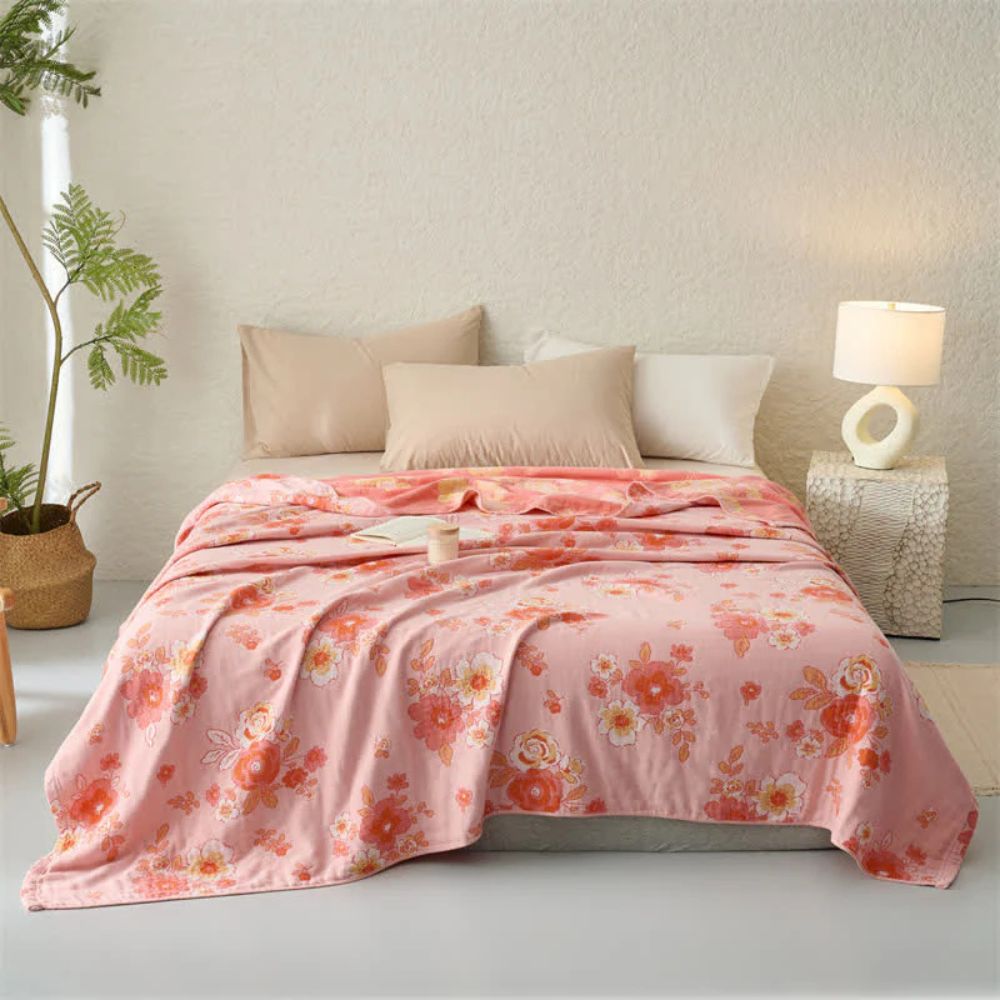 Blush Baumwoll-Gaze Floral-Decke