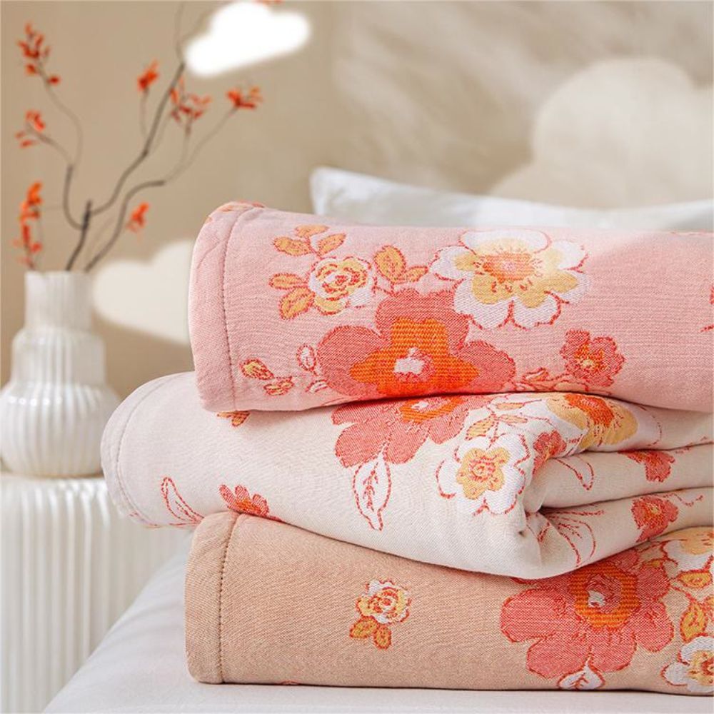 Blush Baumwoll-Gaze Floral-Decke