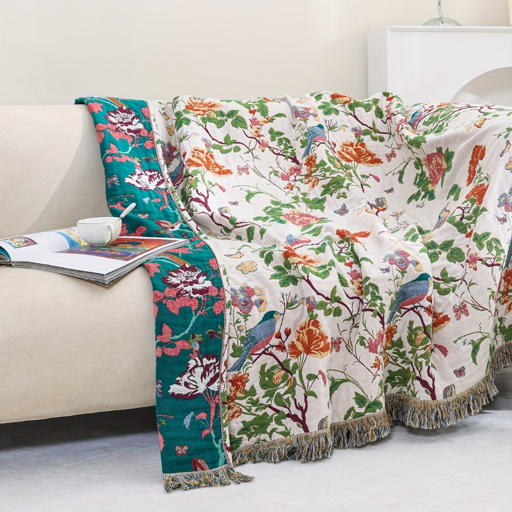 Manta Reversible de Algodón Botanic Bluebird