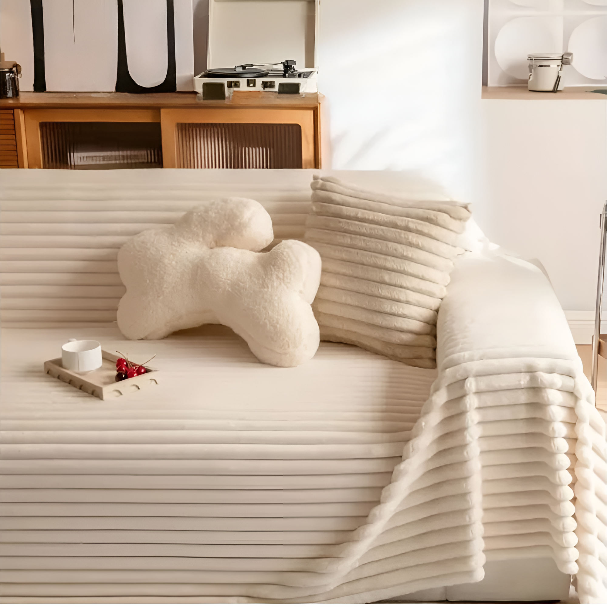 Plüsch Gestreifter Warmer Sofabezug