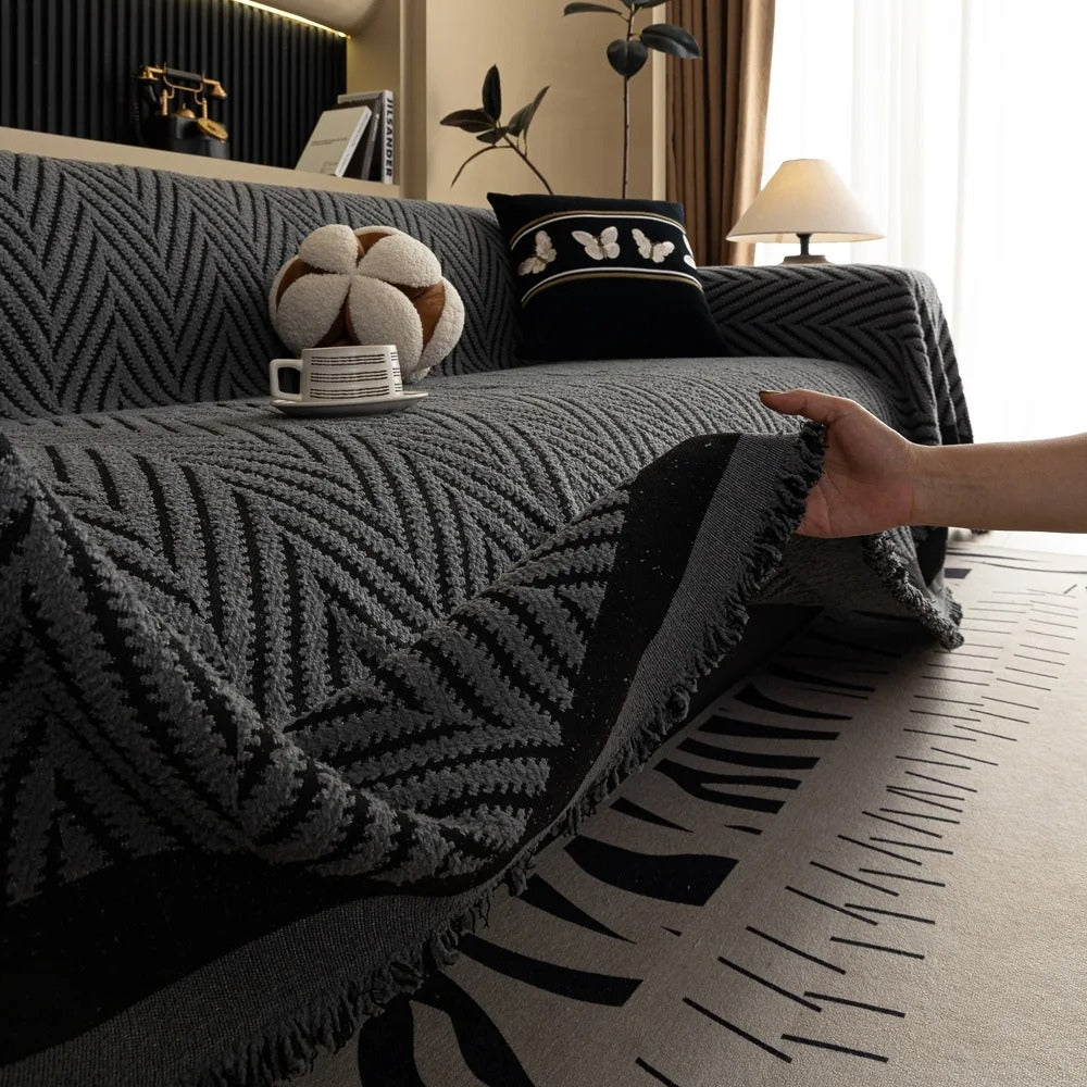 Funda de sofá Chevron Herringbone con borlas