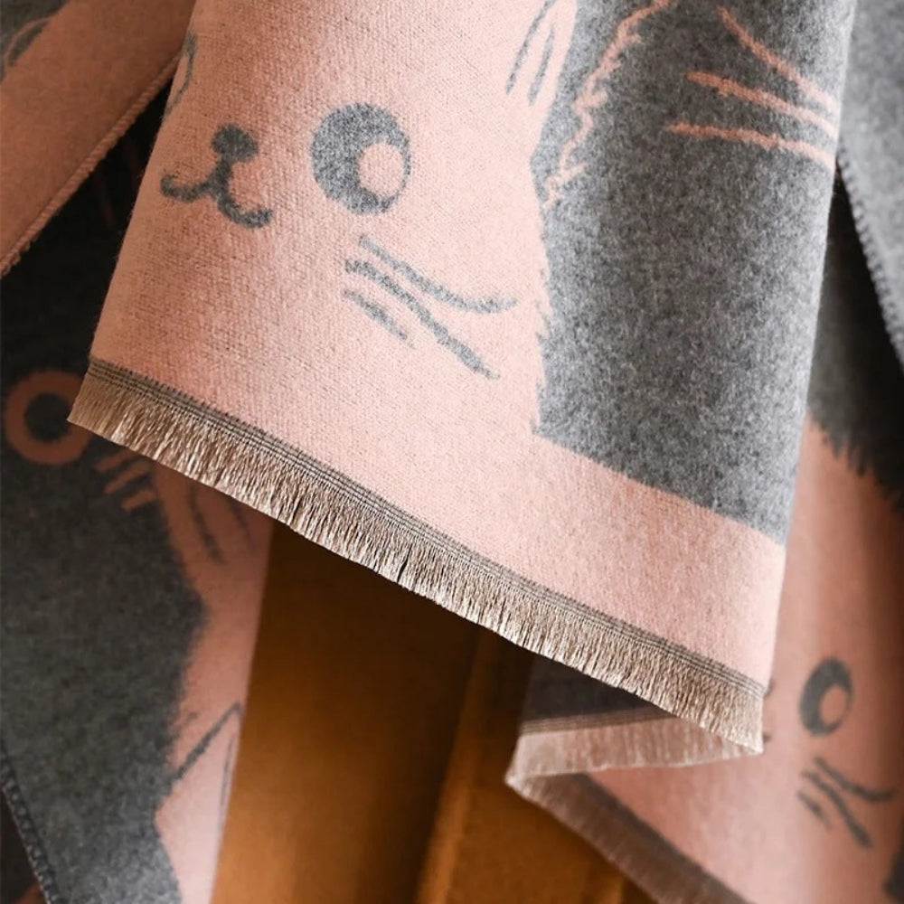 Niedlicher Katzen-Jacquard Winterschal