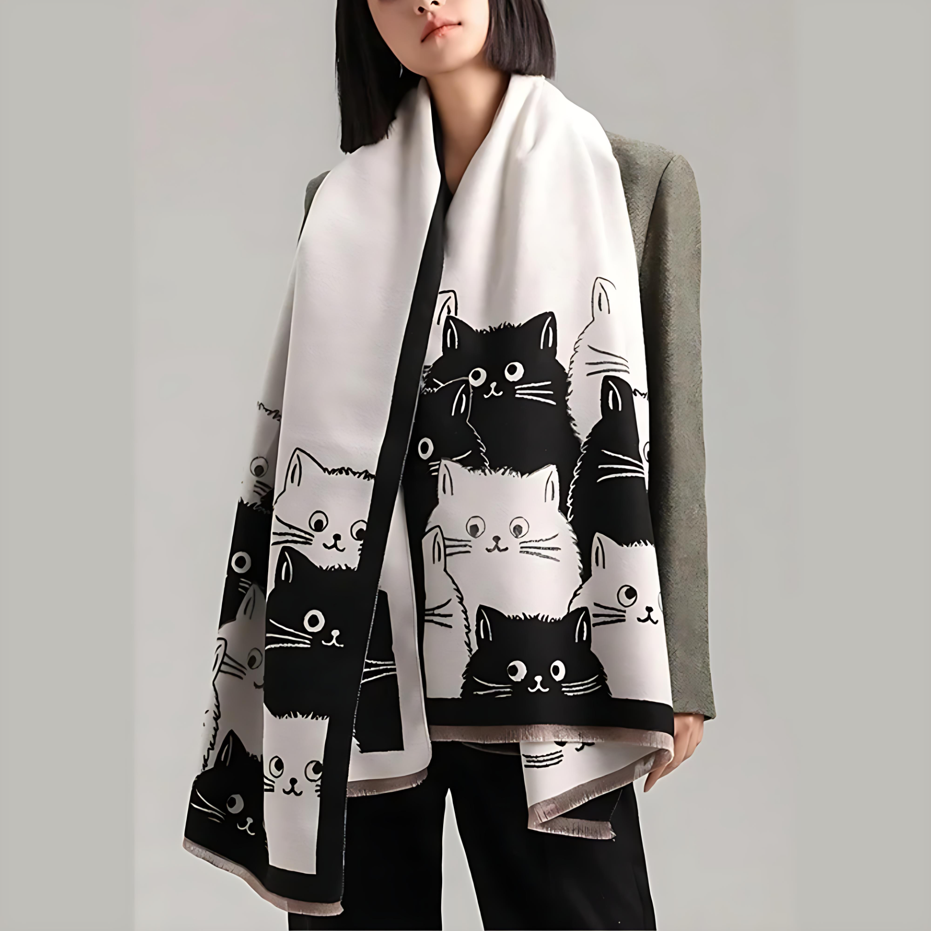 Niedlicher Katzen-Jacquard Winterschal