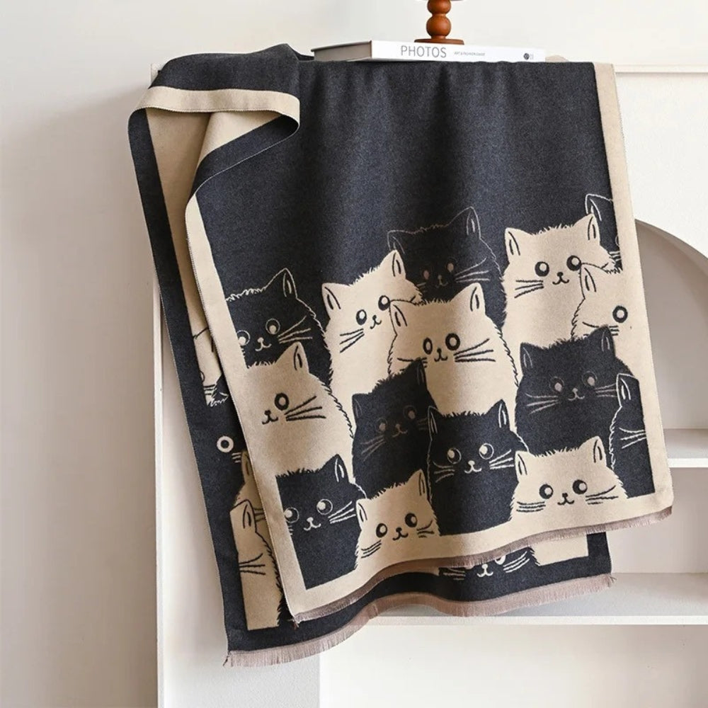 Niedlicher Katzen-Jacquard Winterschal