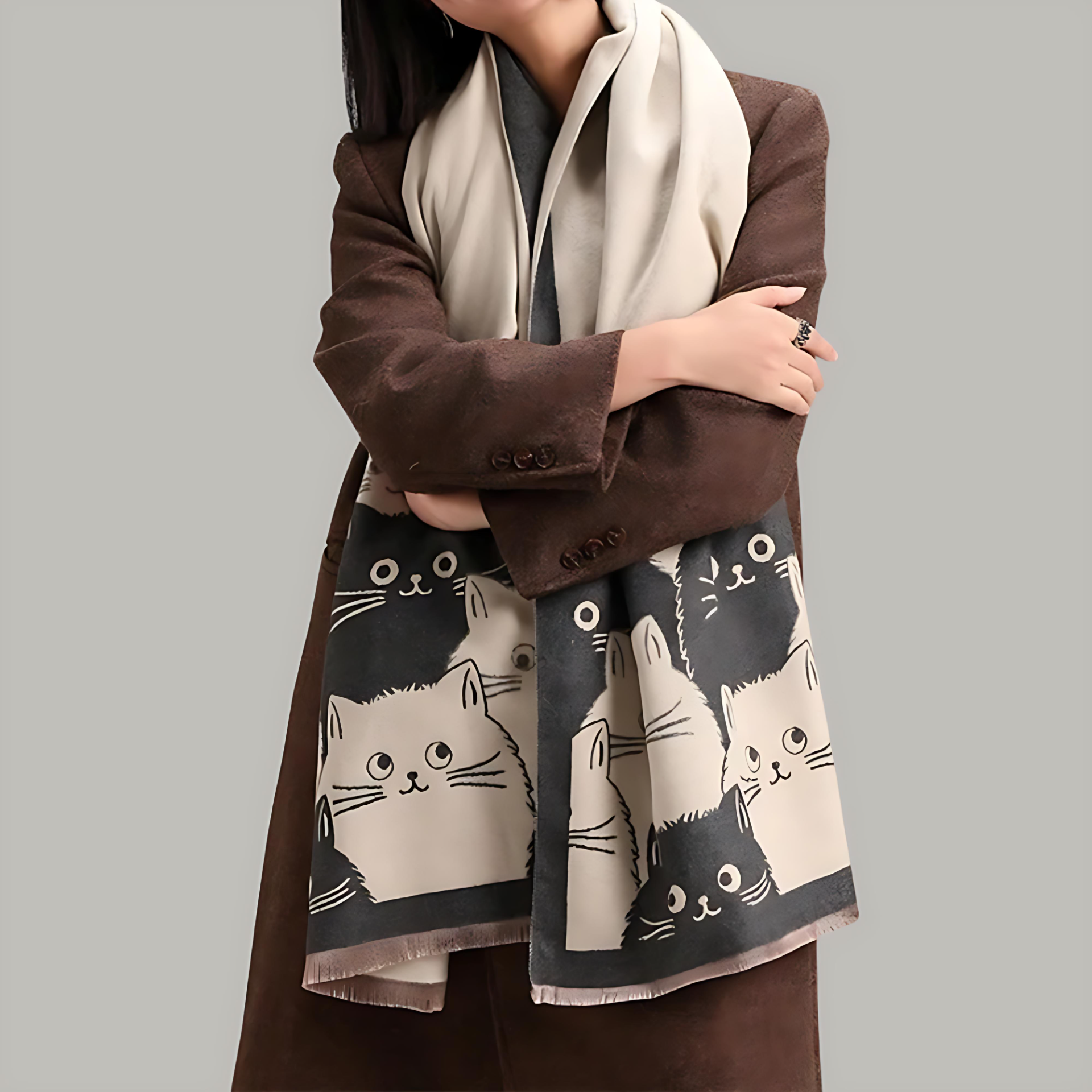 Niedlicher Katzen-Jacquard Winterschal