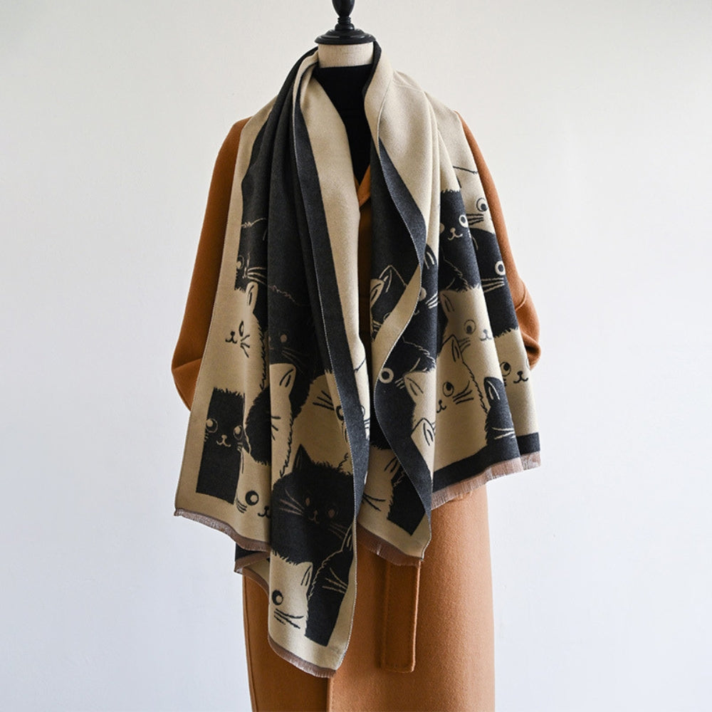 Niedlicher Katzen-Jacquard Winterschal