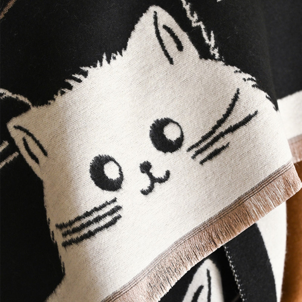 Niedlicher Katzen-Jacquard Winterschal