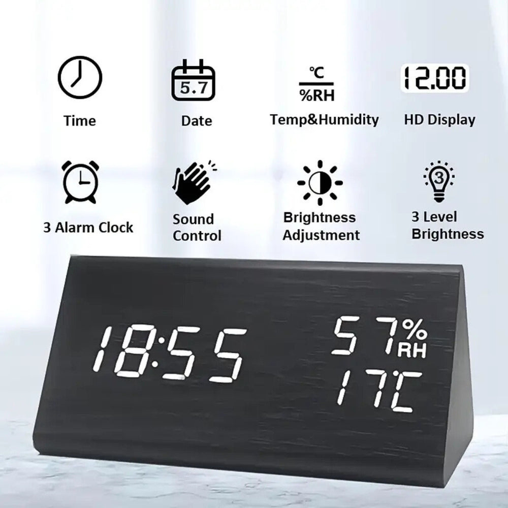 Dřevěný LED budík Elora s digitálním displejem