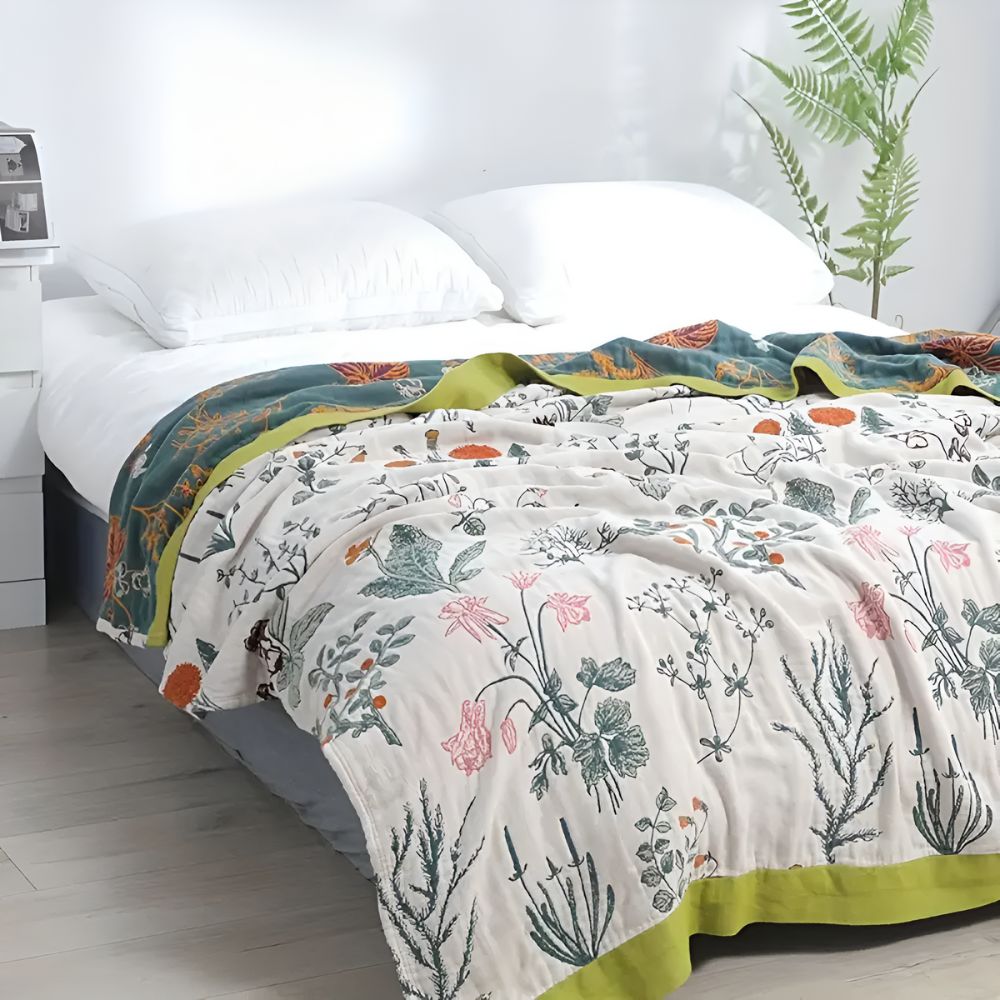 Manta de Gasa de Algodón Floral Estilo Campestre
