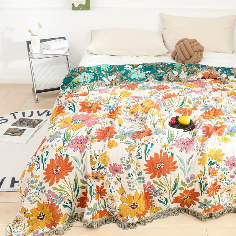 Manta Floral de Algodón para Todas las Estaciones Blooming