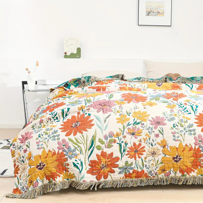 Manta Floral de Algodón para Todas las Estaciones Blooming