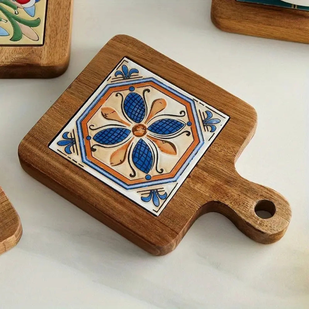 Posavasos Florales Marroquíes de Madera de Ébano
