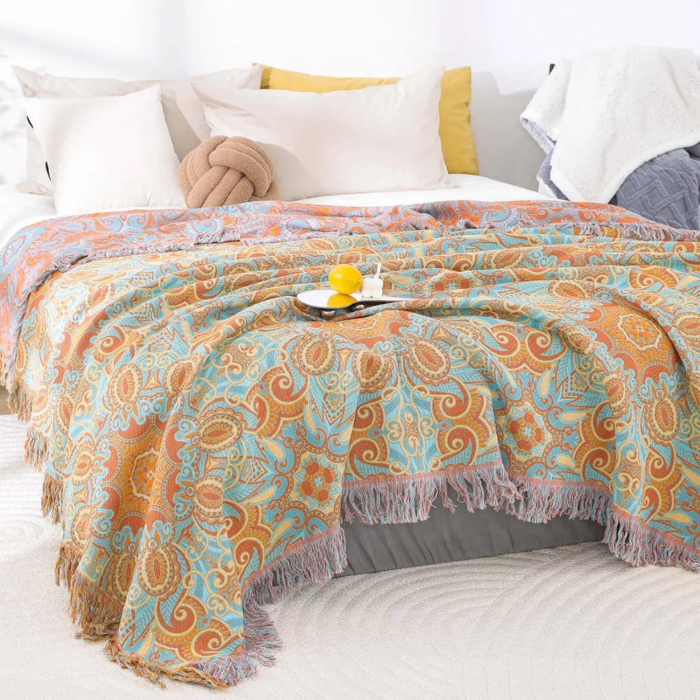 Manta Reversible de Algodón Bohemia con Estampado Paisley
