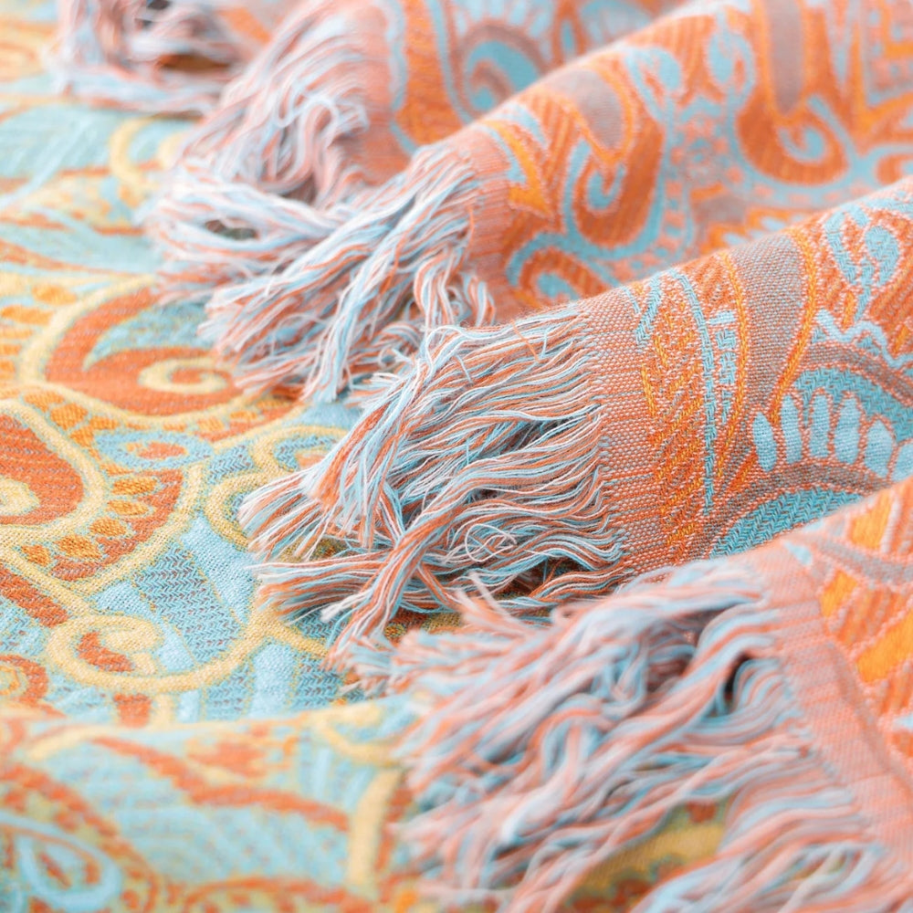 Manta Reversible de Algodón Bohemia con Estampado Paisley