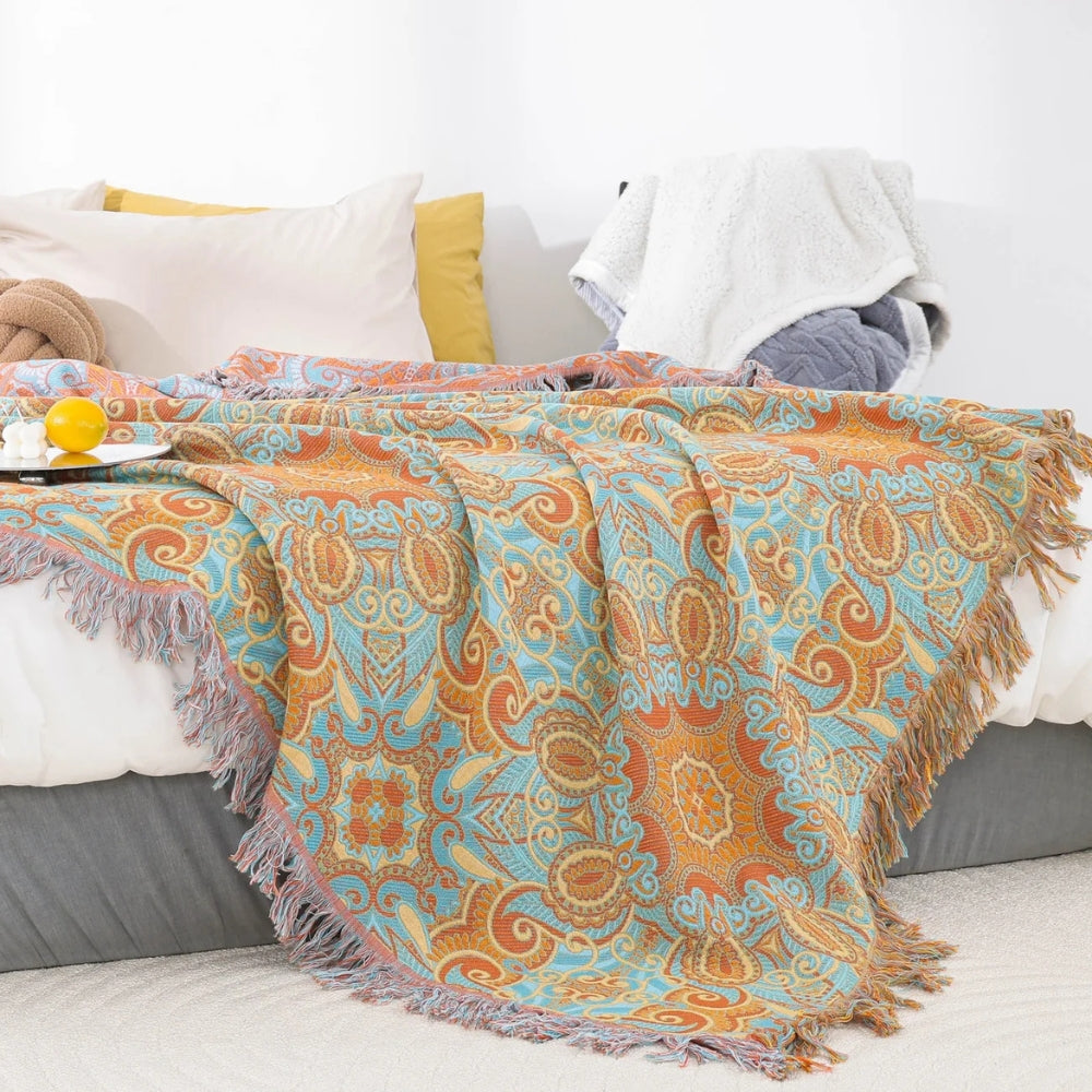 Manta Reversible de Algodón Bohemia con Estampado Paisley